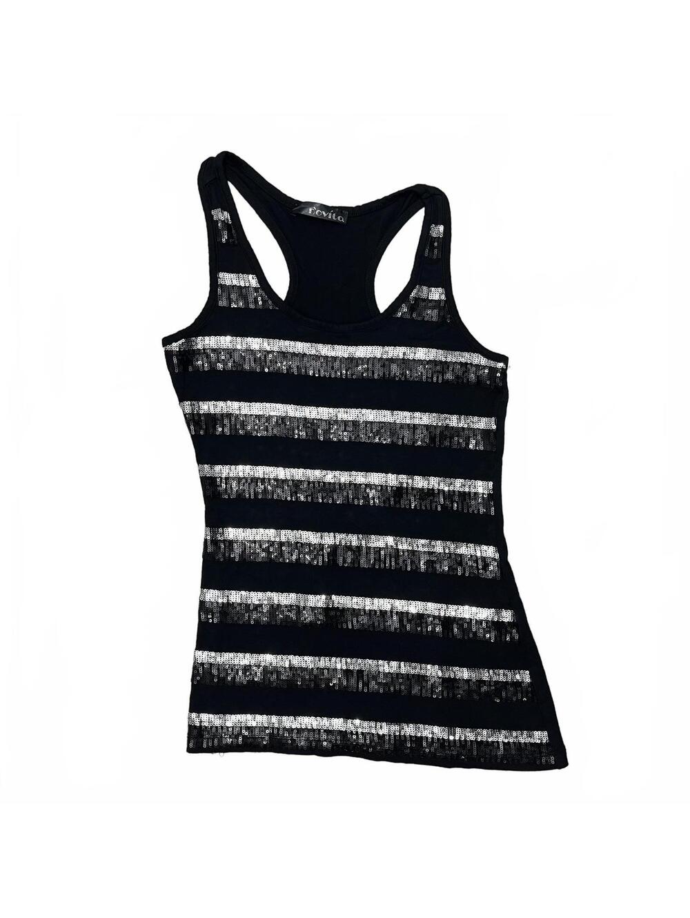Y2K Novita Sequins Stripes Asymmetrical Tank Top Sz XS IndieSleaze Grunge 2000s